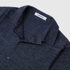 Man Shirts Textured Linen Shirt - Navy