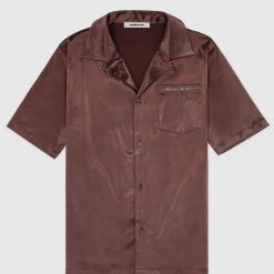 Man Shirts Satin Resort Shirt - Brown