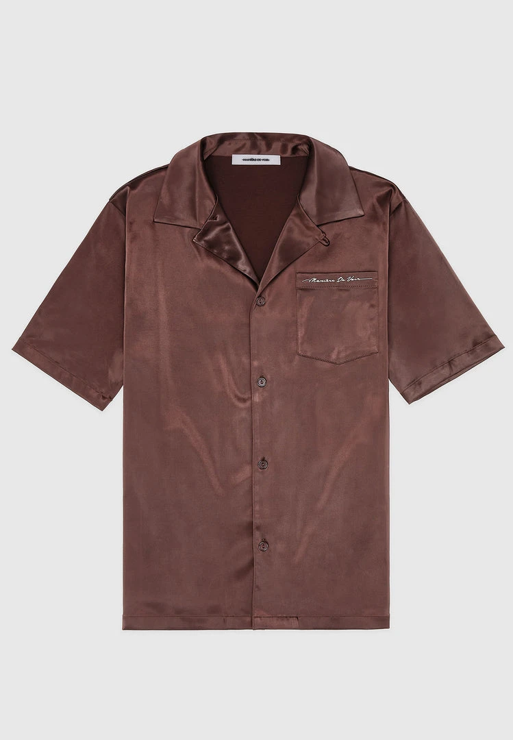 Man Shirts Satin Resort Shirt - Brown