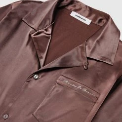 Man Shirts Satin Resort Shirt - Brown