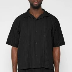 Man Shirts Pleated Shirt - Black