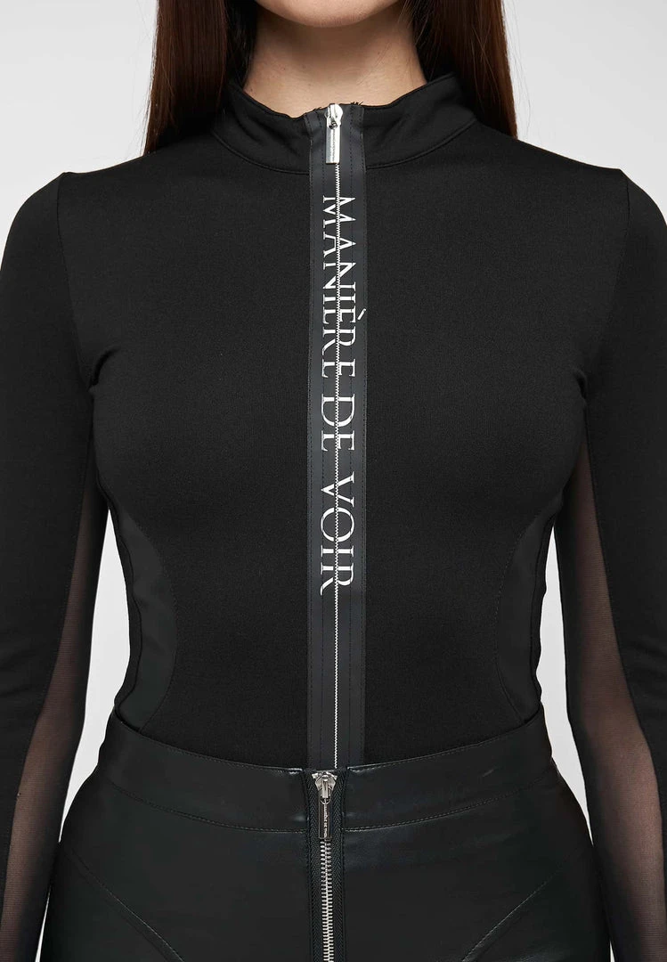 Woman Tops BODYSUITS Manière De Voir Long Sleeve Bodysuit - Black