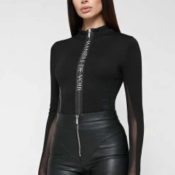 Woman Tops BODYSUITS Manière De Voir Long Sleeve Bodysuit - Black