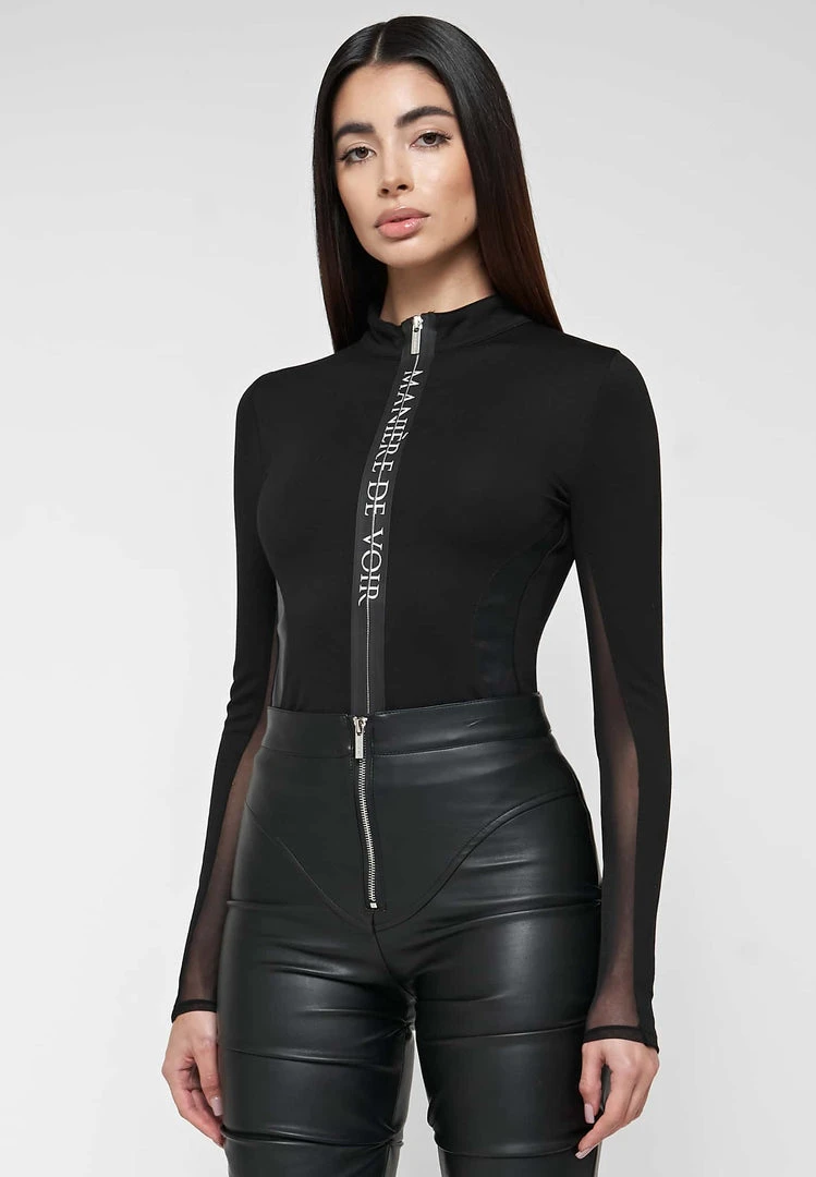 Woman Tops BODYSUITS Manière De Voir Long Sleeve Bodysuit - Black