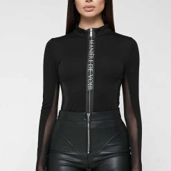Woman Tops BODYSUITS Manière De Voir Long Sleeve Bodysuit - Black
