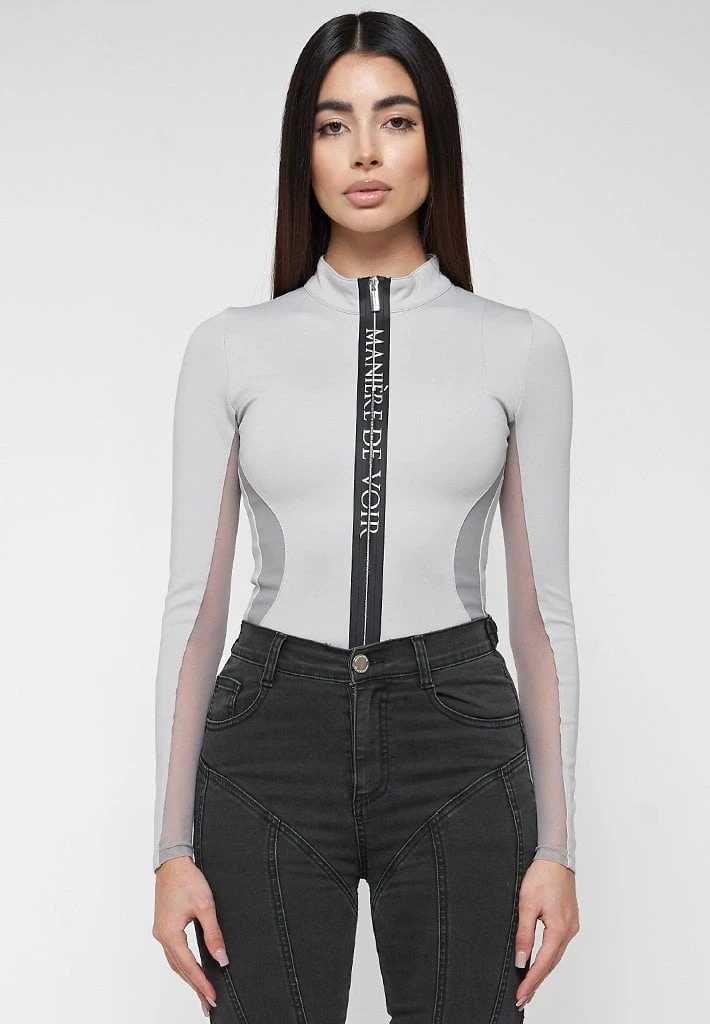 Woman Tops BODYSUITS Manière De Voir Long Sleeve Bodysuit - Grey