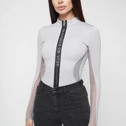 Woman Tops BODYSUITS Manière De Voir Long Sleeve Bodysuit - Grey