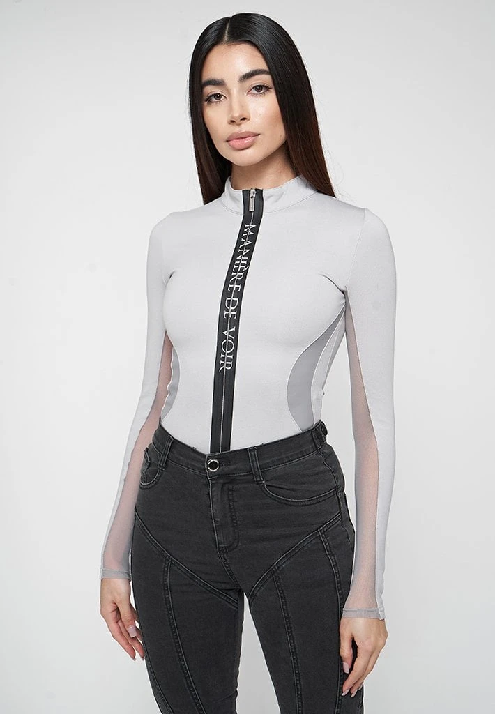 Woman Tops BODYSUITS Manière De Voir Long Sleeve Bodysuit - Grey