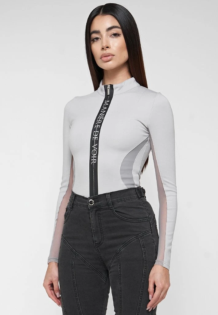 Woman Tops BODYSUITS Manière De Voir Long Sleeve Bodysuit - Grey