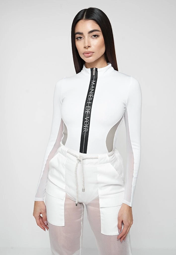 Woman Tops BODYSUITS Manière De Voir Long Sleeve Bodysuit - White