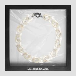 Woman Jewellery Marble And Frosted Cuban Link Necklace - Beige