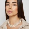 Woman Jewellery Marble And Frosted Cuban Link Necklace - Beige