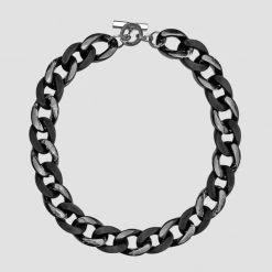 Woman Jewellery Marble And Matte Cuban Link Necklace - Black