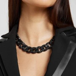 Woman Jewellery Marble And Matte Cuban Link Necklace - Black