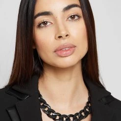 Woman Jewellery Marble And Matte Cuban Link Necklace - Black