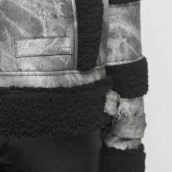 Woman Jackets Marbled Vegan Leather Borg Biker Jacket - Black