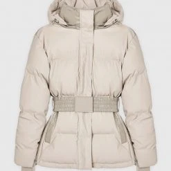 Woman Coats Matte & High Shine Belted Puffer Jacket - Beige
