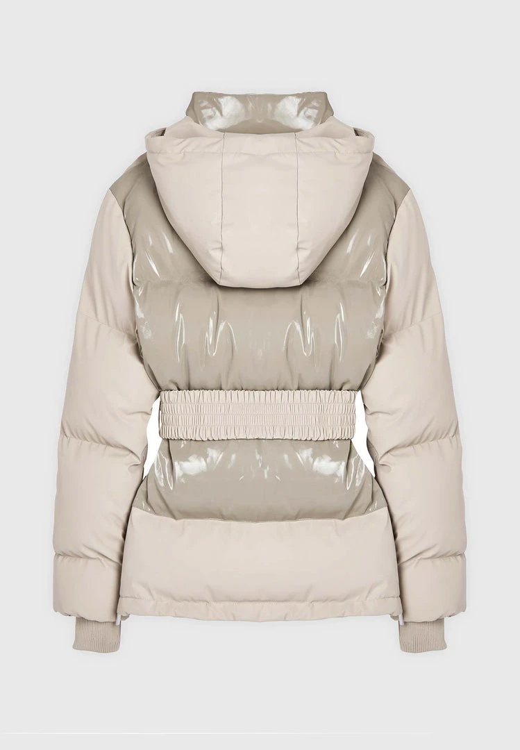 Woman Coats Matte & High Shine Belted Puffer Jacket - Beige