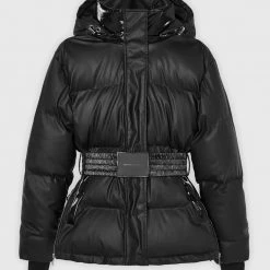 Woman Coats OUTERWEAR Matte & High Shine Belted Puffer Jacket - Black