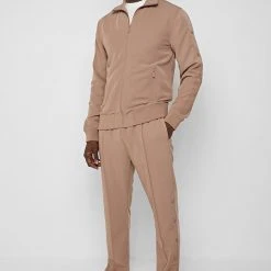 Man Tracksuit Bottoms Matte Popper Track Pants - Beige TRACKSUITS