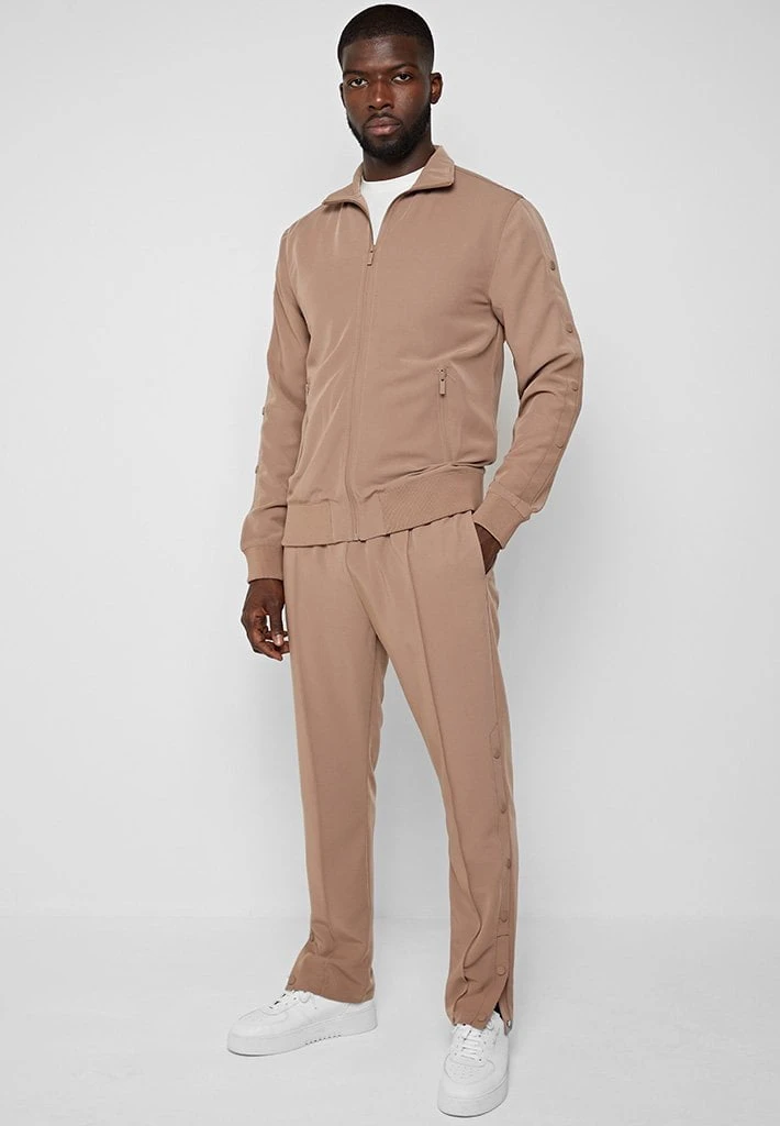Man Tracksuit Bottoms Matte Popper Track Pants - Beige TRACKSUITS