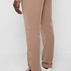 Man Tracksuit Bottoms Matte Popper Track Pants - Beige TRACKSUITS