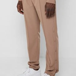Man Tracksuit Bottoms Matte Popper Track Pants - Beige TRACKSUITS