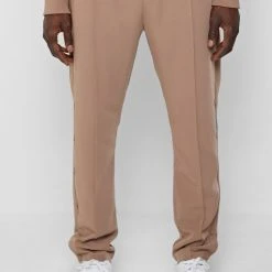 Man Tracksuit Bottoms Matte Popper Track Pants - Beige TRACKSUITS