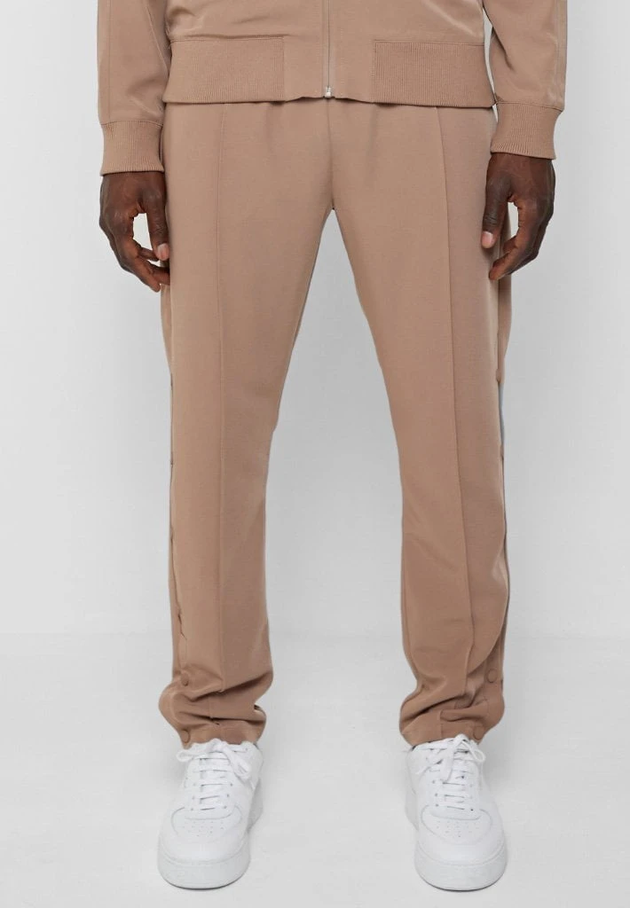 Man Tracksuit Bottoms Matte Popper Track Pants - Beige TRACKSUITS