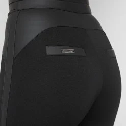 Woman Leggings Matte Vegan Leather Bandage Leggings - Black