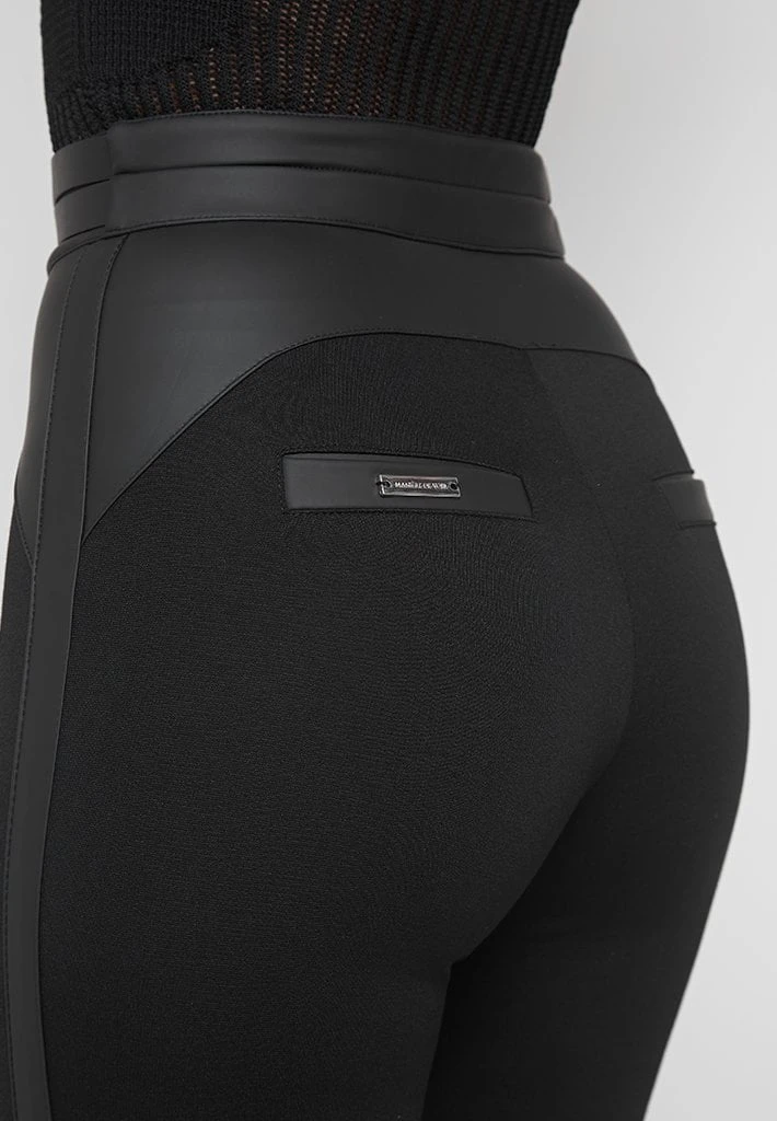 Woman Leggings Matte Vegan Leather Bandage Leggings - Black