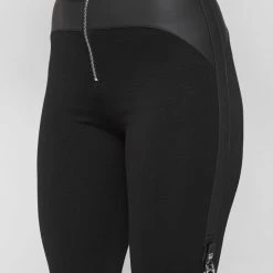 Woman Leggings Matte Vegan Leather Bandage Leggings - Black