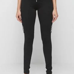 Woman Leggings Matte Vegan Leather Bandage Leggings - Black