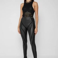 Woman Leggings Matte Vegan Leather Contour Leggings - Black