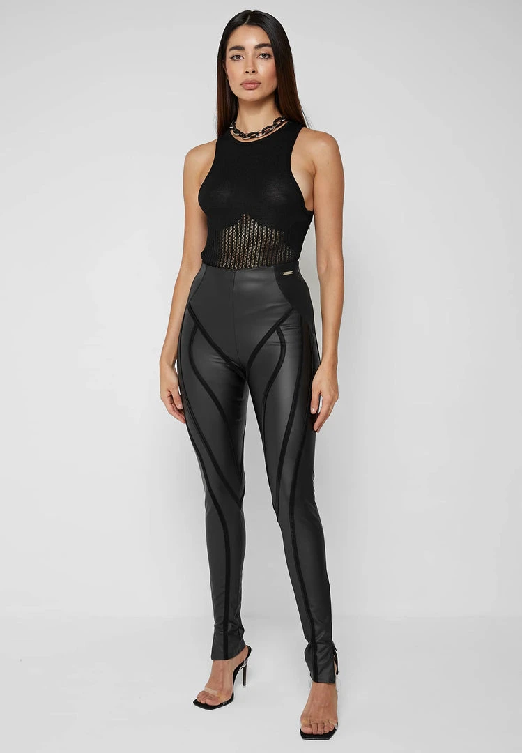 Woman Leggings Matte Vegan Leather Contour Leggings - Black