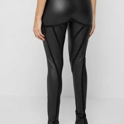 Woman Leggings Matte Vegan Leather Contour Leggings - Black