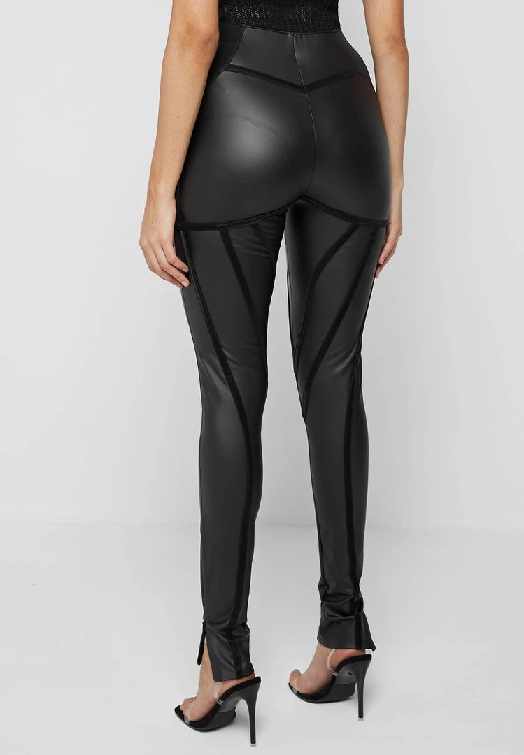 Woman Leggings Matte Vegan Leather Contour Leggings - Black