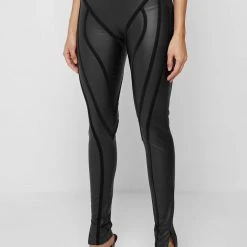 Woman Leggings Matte Vegan Leather Contour Leggings - Black