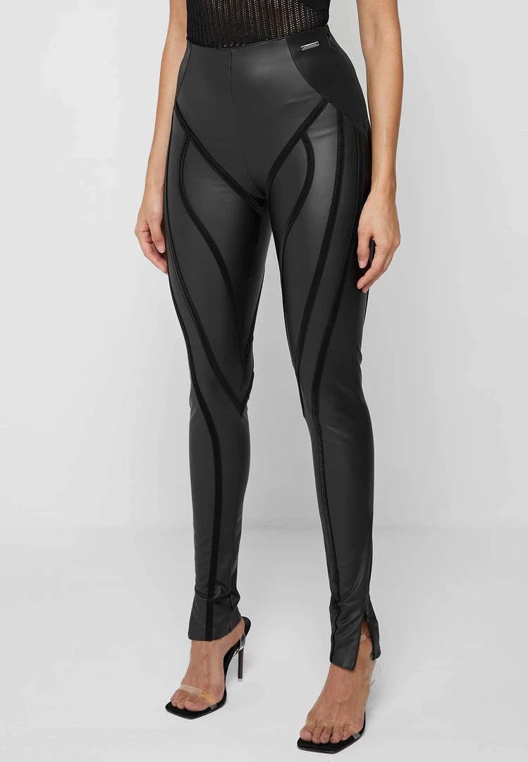 Woman Leggings Matte Vegan Leather Contour Leggings - Black