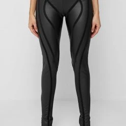 Woman Leggings Matte Vegan Leather Contour Leggings - Black