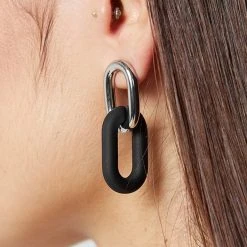 Woman Jewellery Matte & Silver Earrings - Black