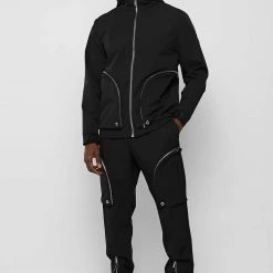 Man Jackets Hooded Zip Through Jacket - Black