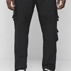 Man Casual Trousers Stamp Print Cargo Pants - Black