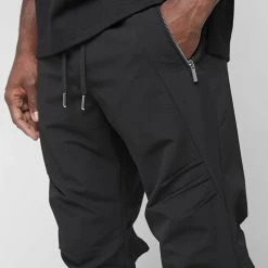 Man Casual Trousers Ruched Cargo Pants - Black