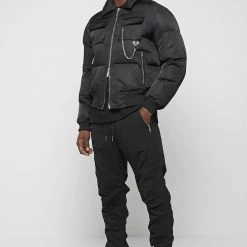 Man Casual Trousers Ruched Cargo Pants - Black