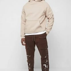 Man Casual Trousers Paint Splatter Cargo Pants - Brown