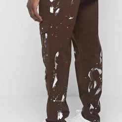 Man Casual Trousers Paint Splatter Cargo Pants - Brown