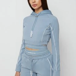 Woman Tracksuits Mesh Waist Banded Joggers - Steel Blue