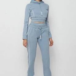 Woman Tracksuits Mesh Waist Banded Joggers - Steel Blue