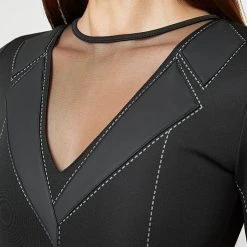 Woman Tops Mesh Blazer Bodysuit - Black BODYSUITS